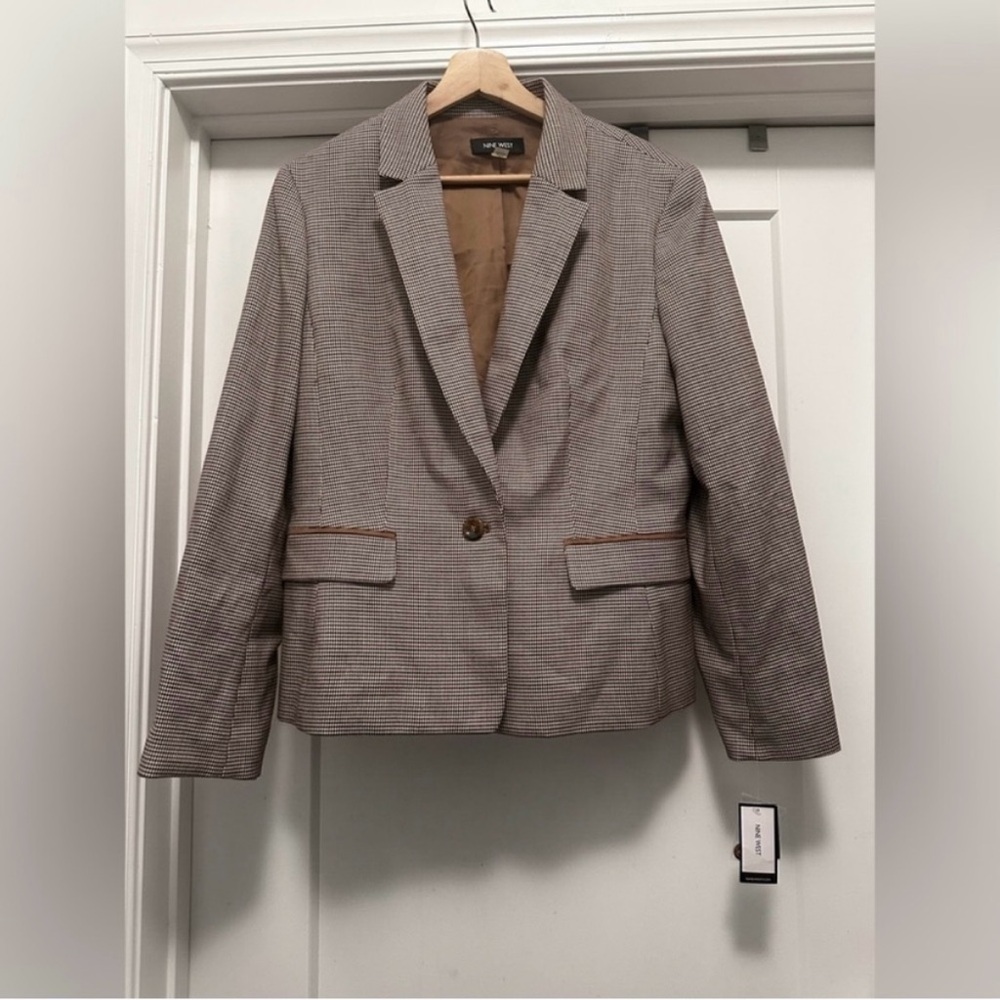 🤎 NWT! Tan Multi Nostalgia NINE WEST Houndstooth Blazer - Size 14